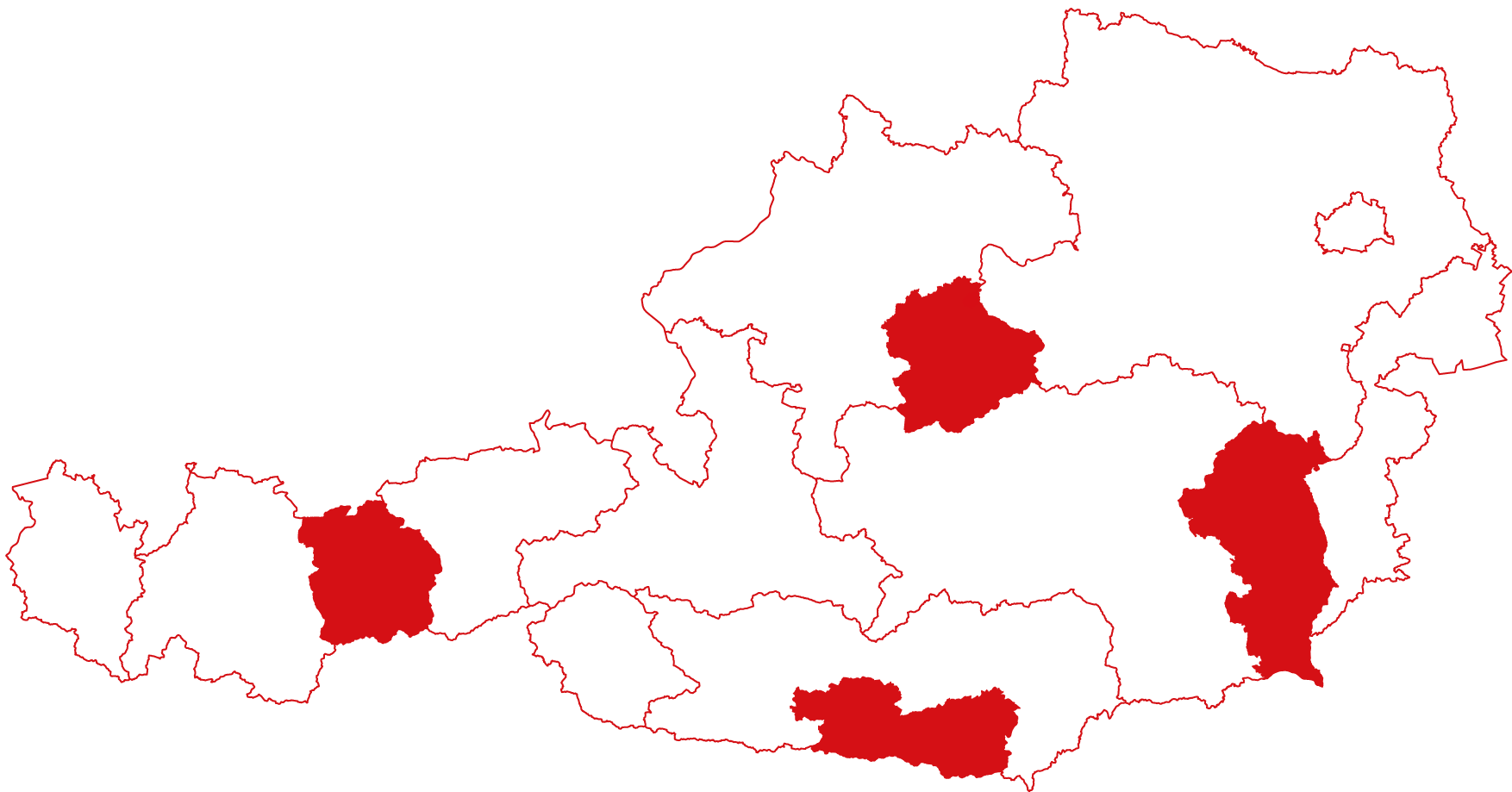 Österreichkarte mit eingezeichneten Regionen